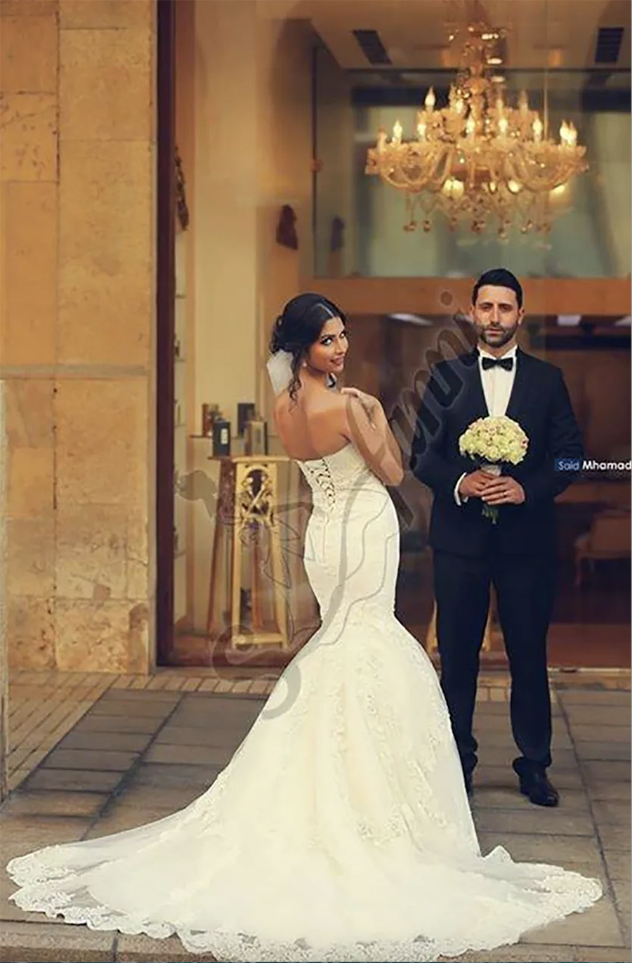 Vestido de noiva 2024 New Style Church Bridal Gown Lace Mermaid White Lace Appliques Strapless Wedding Dresses With Lace Up