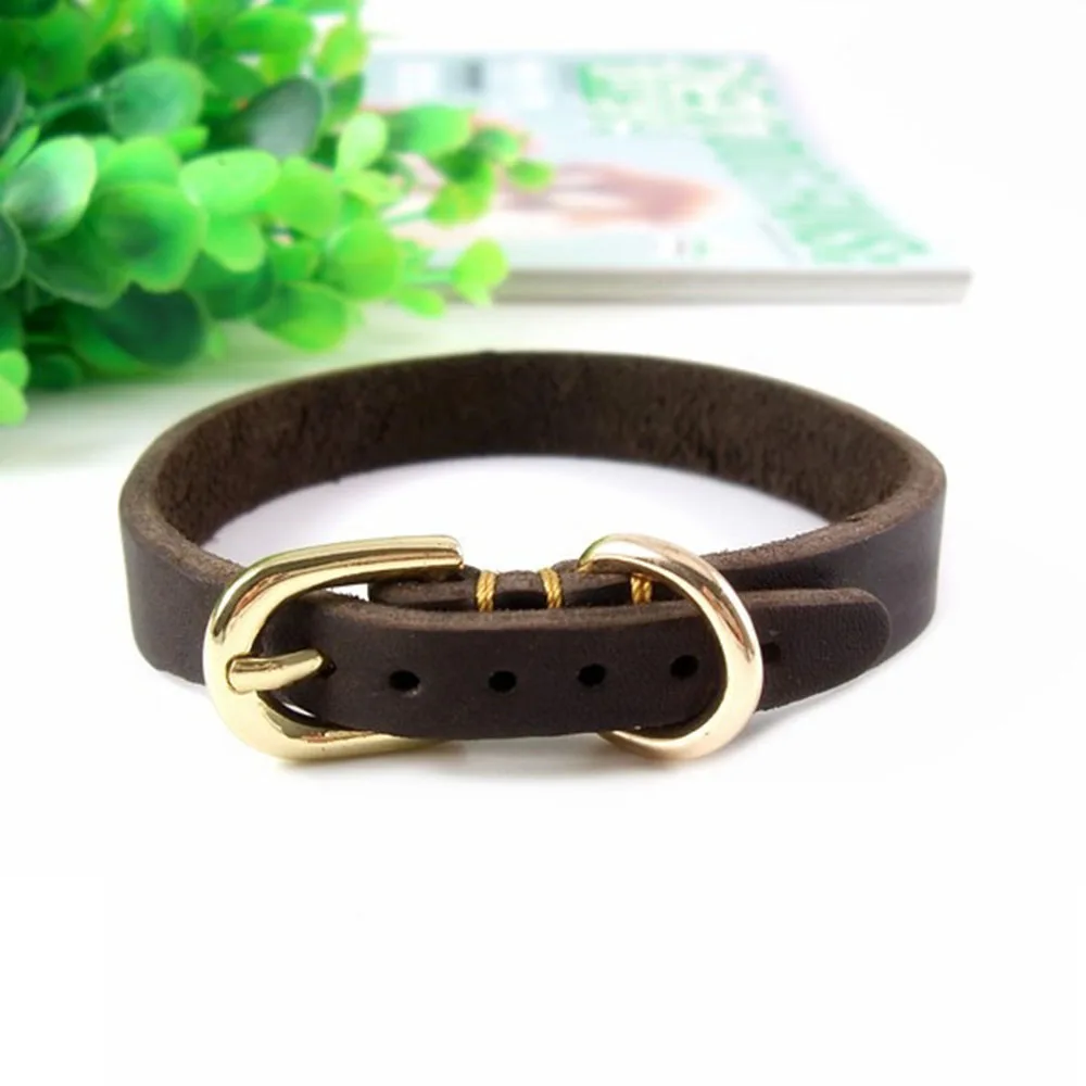 Doggy Leather Collar for Small Dogs Soft Genuine Cowhide Gold Buckle Durable Pet Cat Collars Adjustable for XS Puppy Medium Dogs