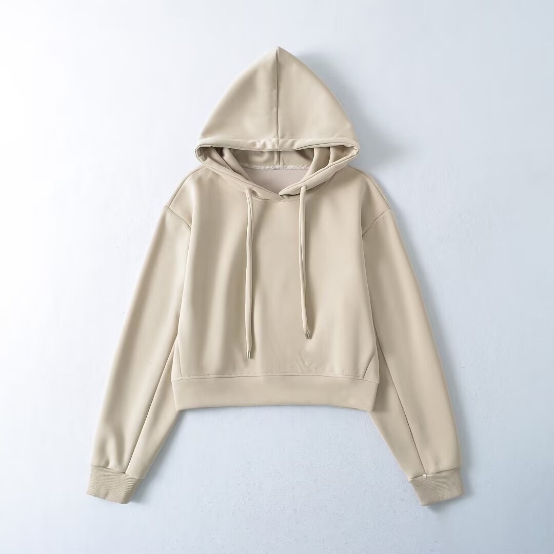 Designer's simple solid color loose hoodie top autumn new casual versatile short hooded sweatshirt for women