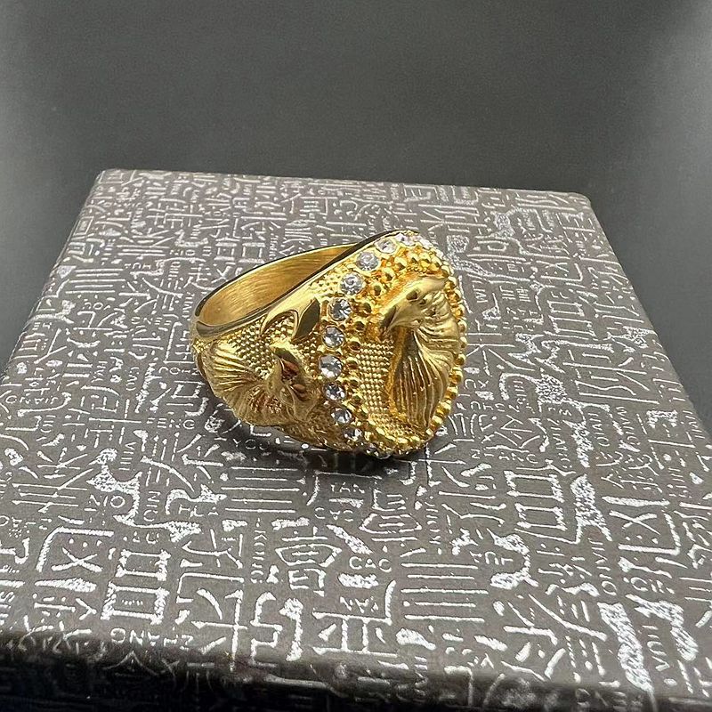 Hip Hop Solid Stainless Steel Casting Animal Ring 18k Real Gold Plated With Zircons Mens Jewelry