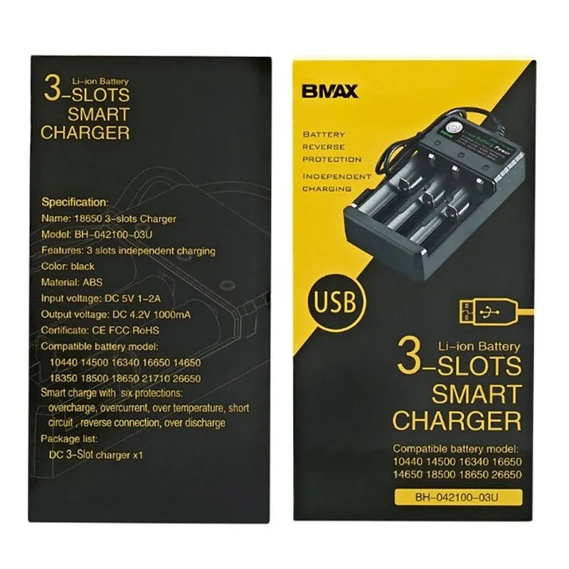 Original Bmax Battery Charger 2 3 4 Slots Lithium USB Smart Charger for IMR 18350 18500 18650 26650 21700 Universal Li-ion Rechargeable Batteries Char