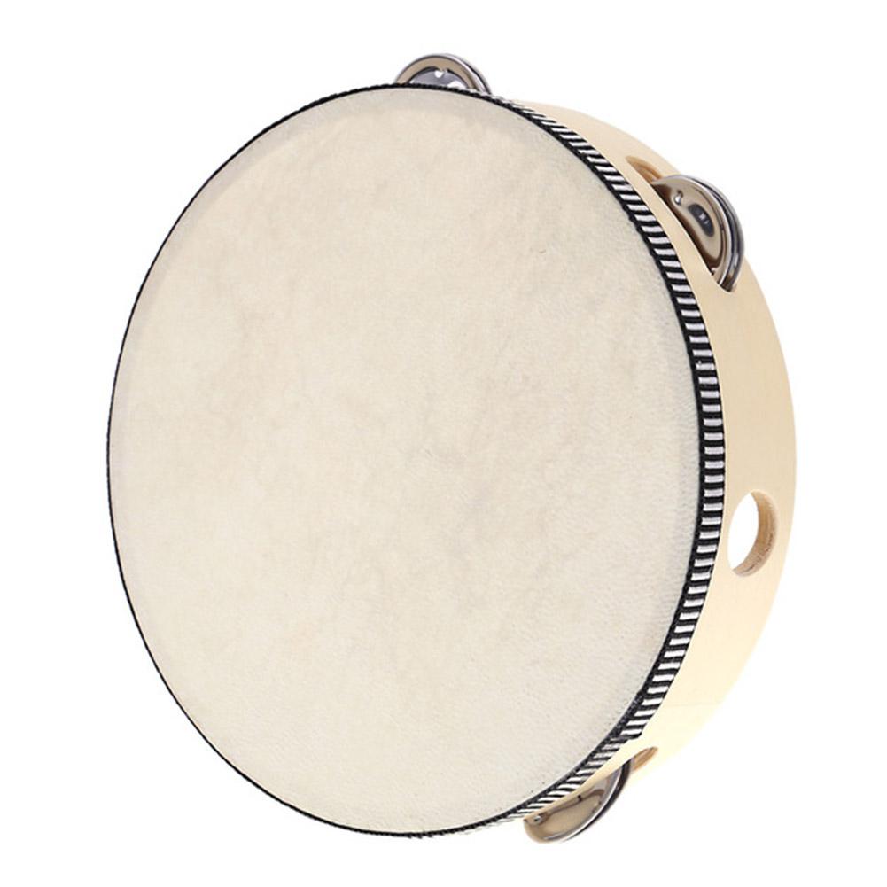 8 Inch Musical Tambourine Hand Held Wooden Ring Sheepskin Drum Bell Orff Instrument Educational Musical Toys for KTV Party Kids