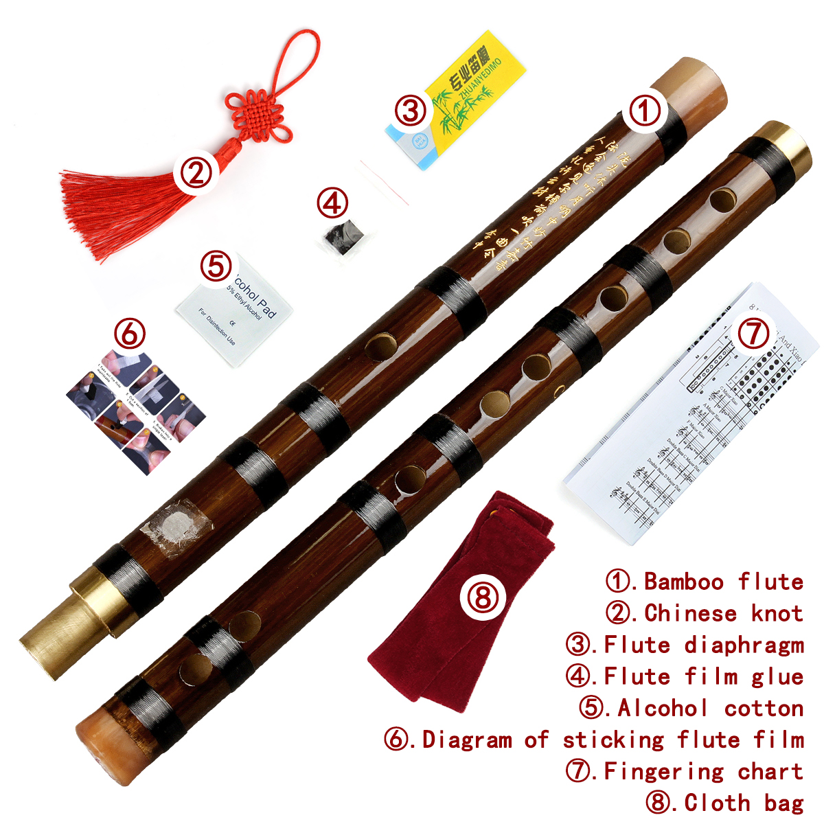 CDEFG Key Handmade Bamboo Flute Musical Instrument Professional Dizi with Black Line also Suitable for Beginners