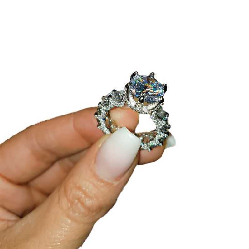 Wedding round +Asscher cut half moissanite band sier 10K solid gold engagement ring custom design