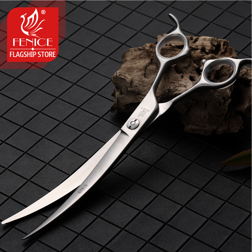 Fenice 6.5/7/7.5 Inch Pet Dogs Gromming Scissors Curved Shears Up Down Pet Hair Cutting Scissors Tools