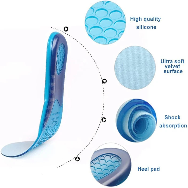1Pair Silicone Insoles for Shoes Ortic Arch Support Insole Soft Shoe Inserts Sport Anti-slip Template For Man Women Shoe Sole 240329