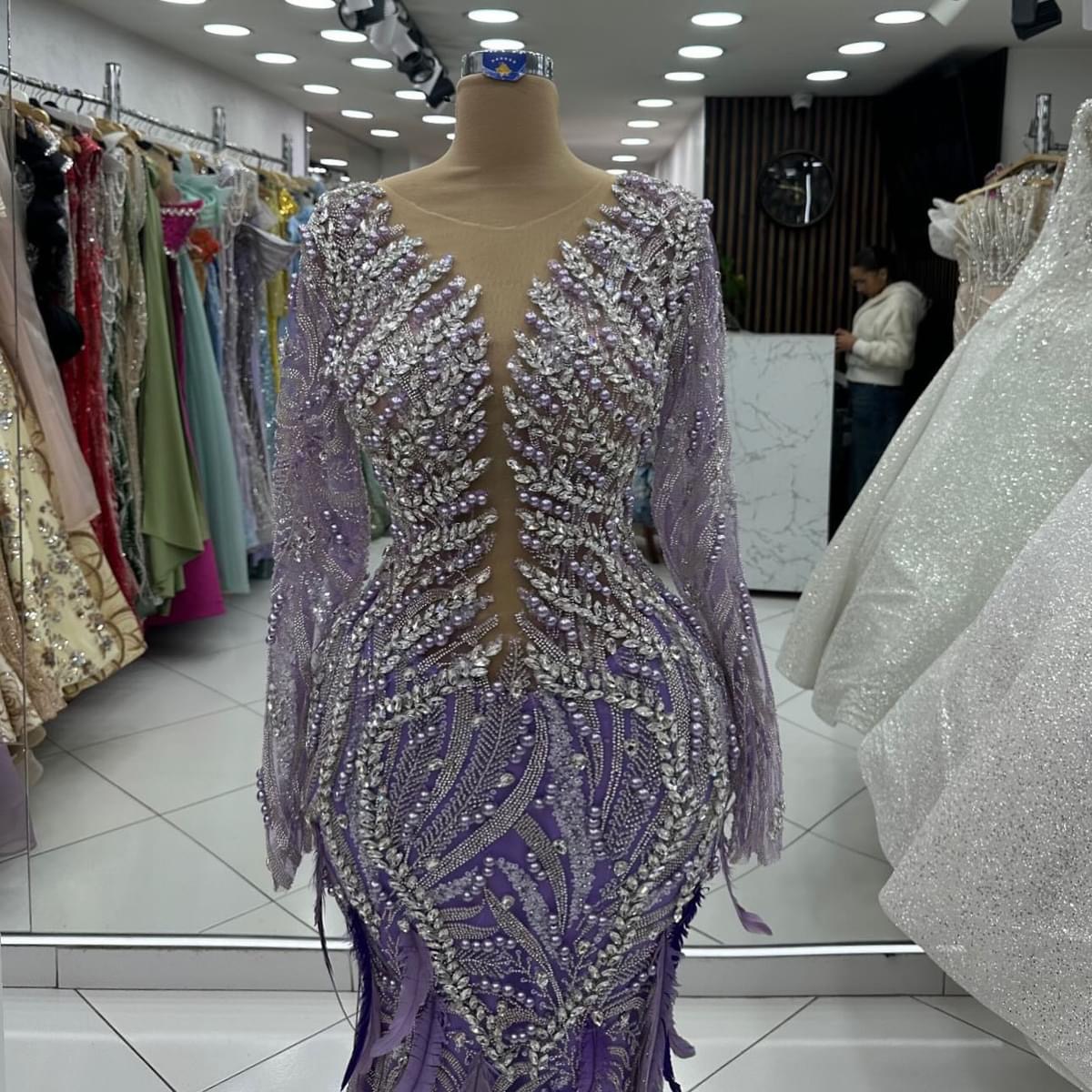 2024 Plus Size Lavender Mermaid Prom Dresses For Special Occasions Rhinestones Feather Luxurious Evening Party Birthday Gowns Dress For Women Vestidos