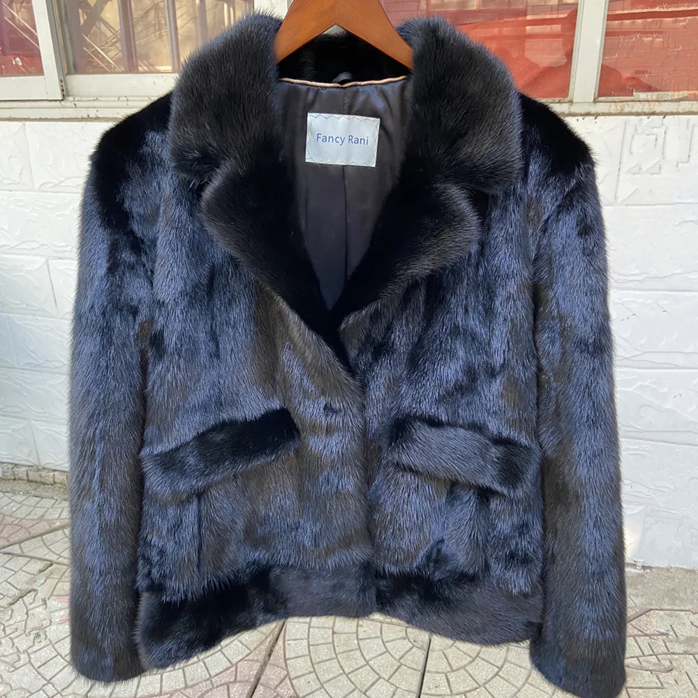 Fancy Rani Winter Mens Genuine Mink Coat Short Set Set Collar Imported Mink Jacket Black Brown Long Sleeve 241108