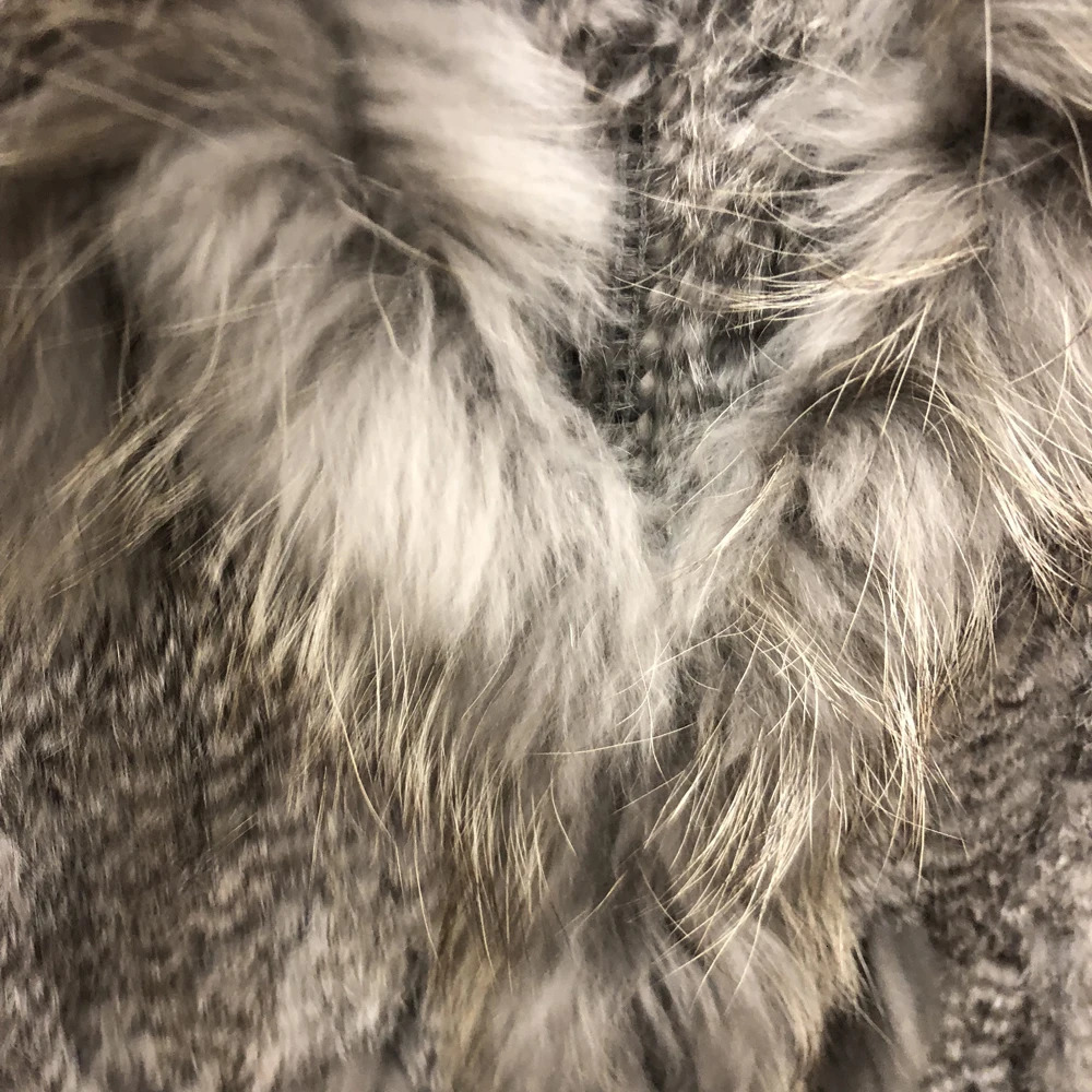 Wholesale womens genuine knitted rabbit fur tassel raccoon fur decorative vest gray chest circumference 100cm V-neck street vest 241108