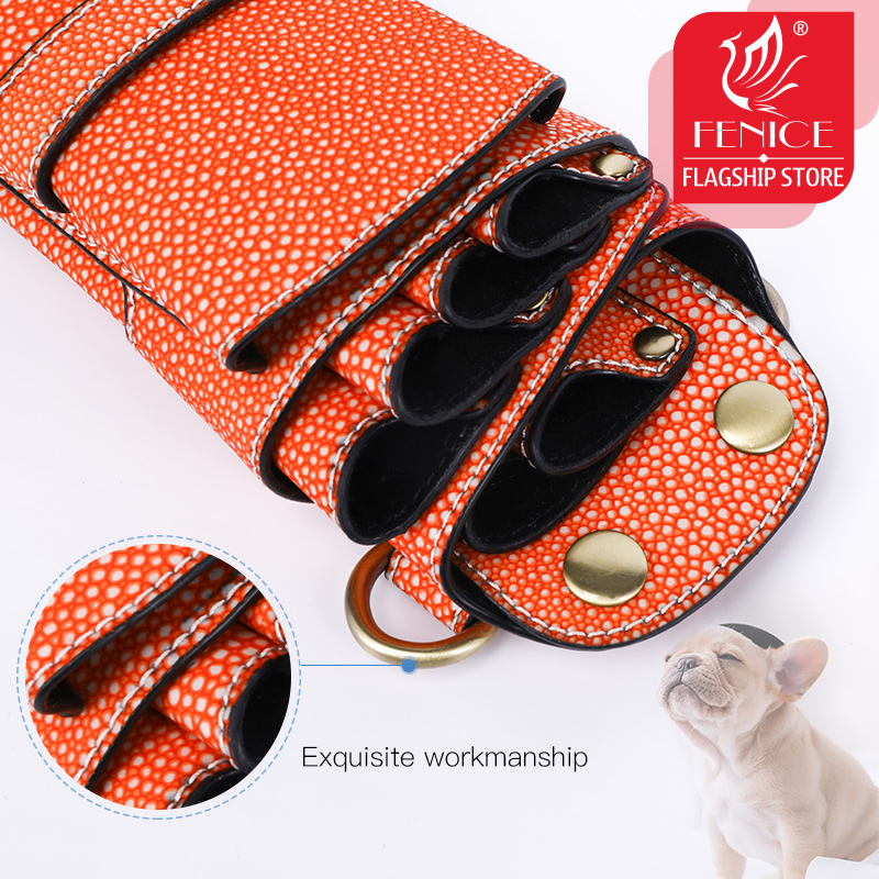 Fenice PU Leather Rivet Pet Scissor Bag Clips Bag Hairdressing Barber Scissor Holster Pouch Holder Case with Waist Shoulder Belt