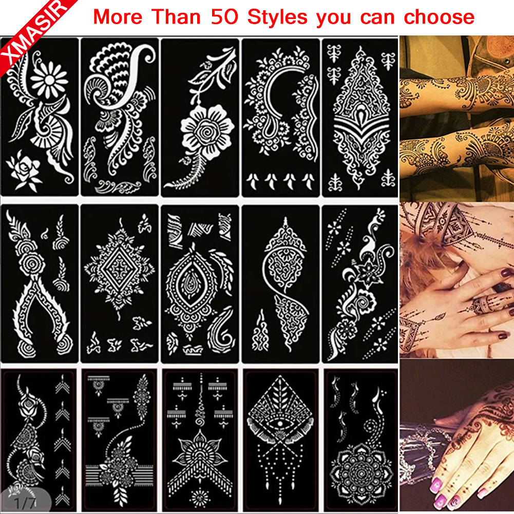d Tattoo Hand pcs Mehndi Henna Stencils Women Body Paint Self Adhesive Reusable Mandala Indian Wedding Painting Kit Tools ing