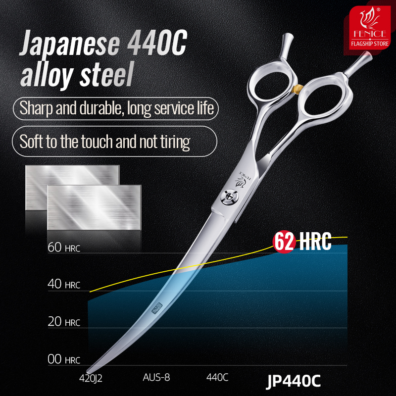 Fenice 7.5 inch JP440C Dog Grooming Curved Blade Scissors Upward Scissors Pet Dog Grooming Scissors Shears Pet Scissors Product