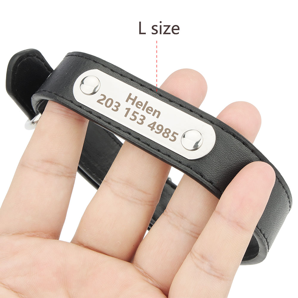 Custom Leather Pet Dog Collars Engraved Personalized Dog ID Tag Collar Leash Lead for Small Medium Large Dogs Adjustable Collar