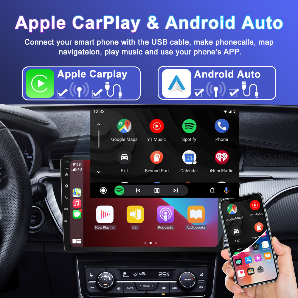 7/9/10inch Car Android Universal Screen Display with GPS Car Play 1DIN Multimedia Player Stereo CarPlay Auto Radio Bluetooth