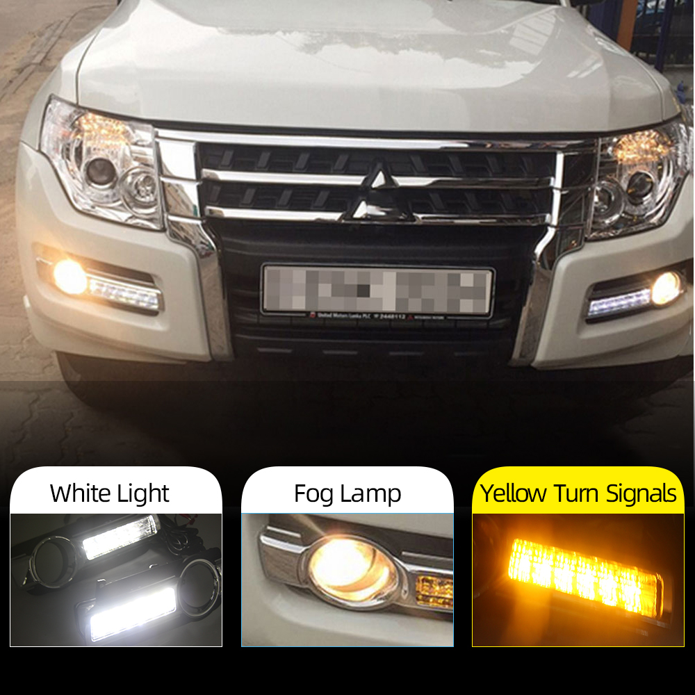 For Mitsubishi Pajero Montero 2015 2016 2017 2018 LED DRL Daytime driving Running Lights Daylight with turn signal Fog Lamp