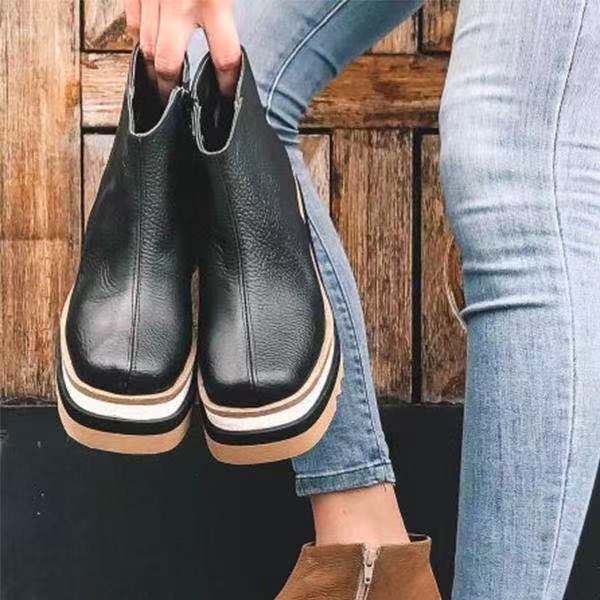 Size Large 43 Wedge Heel Ankle Women's 2021 Autumn and Winter New Flat Side Zipper Leather Boots Women Botas De Mujer aeea