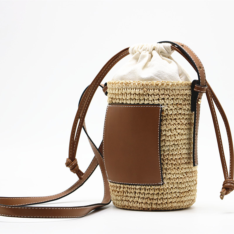 Designer Brands Straw Bucket Rope Woven Women Shoulder Crossbody Bags Rattan Summer Beach Handbags Round Bag Tote