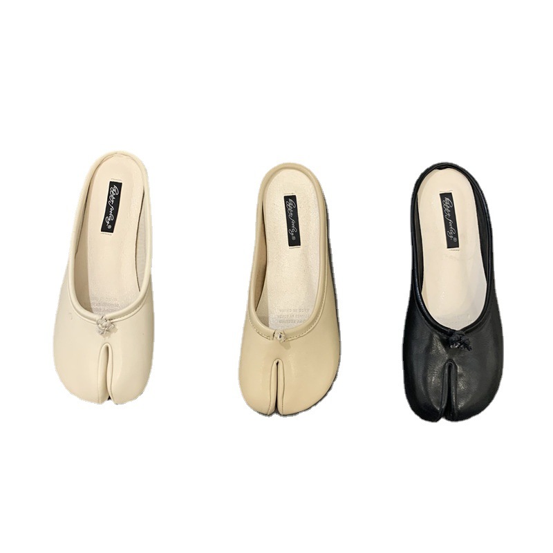 Novelty Shoes Split Woman Ninja Tabi Slippers Leather Round Toe Slides Comfy Mules Femmes Clog Sandals Pettitoes Flipps e910