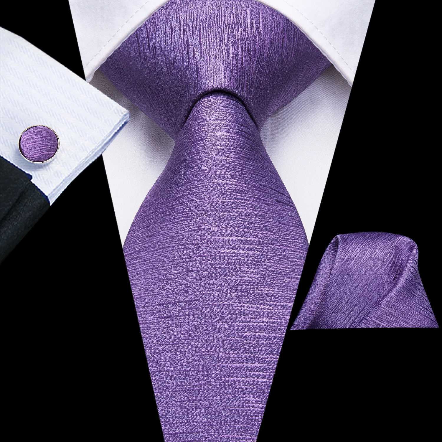 Hi-Tie Light Purple Solid Silk Wedding Tie For Men Quality Hanky Cufflink Gift Necktie Set Fashion Novelty Designer DropshippingX241109