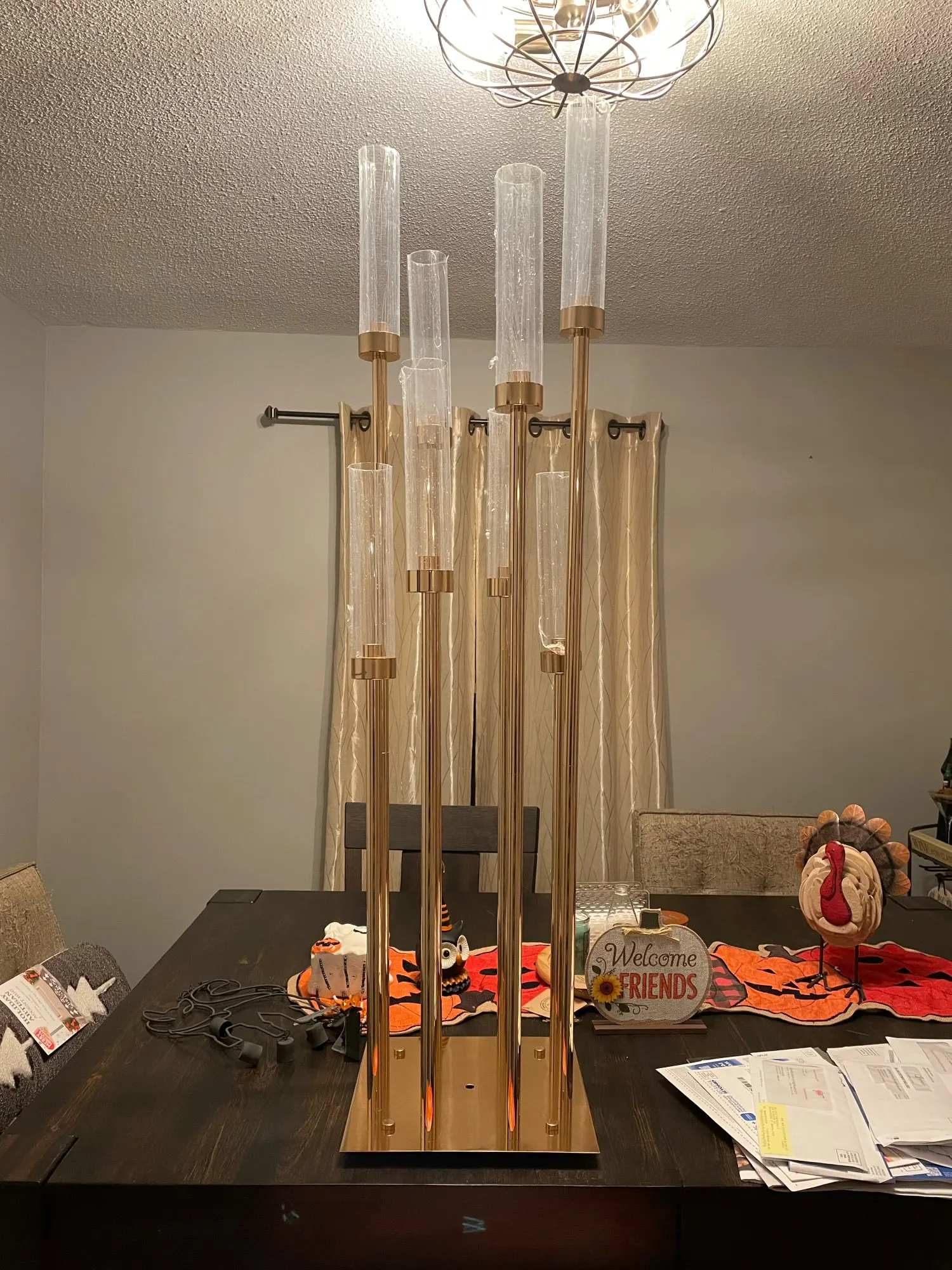 Wedding Party Metal Candelabra, Candle Holders, Road Lead, Table Centerpiece, Gold Candelabrum Stand Pillar, 8Heads XJ260305