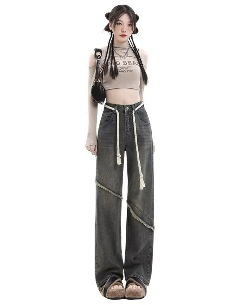 Vintage Harajuku Jean Clothes For Teenagers Y2k Womens Slacks Fashion Aesthetic Clothing Autumn Products Baggy Pants y240402