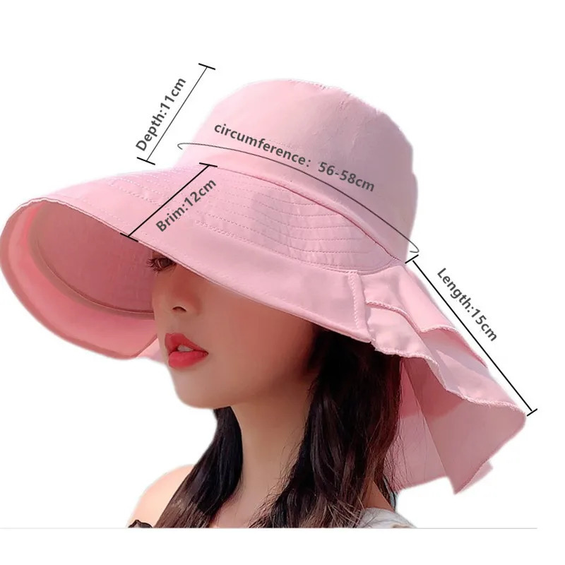 Womens Summer Hat for The Sun Wide Brim UV Neck Protection Solar Beach Bucket Hats Foldable tail Travel Panama Caps Female 240403