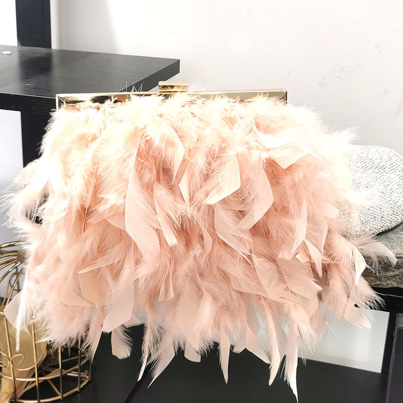 Luxy Moon Feather Handbag Women's Evening Clutch Bag White Pearl Chain Shoulder Bag Luxury Women Bags Design Party Purse ZD1647