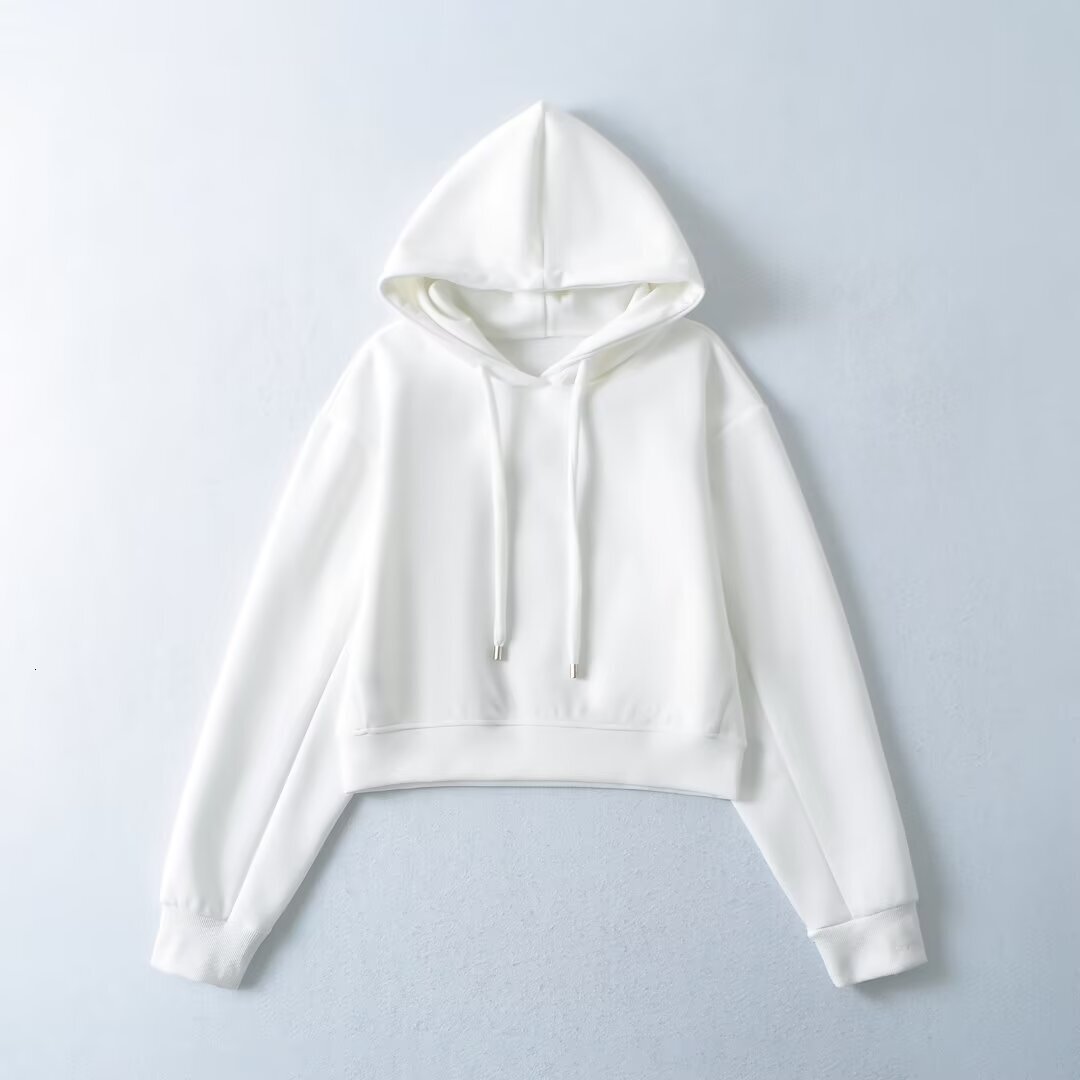 Designer's simple solid color loose hoodie top autumn new casual versatile short hooded sweatshirt for women