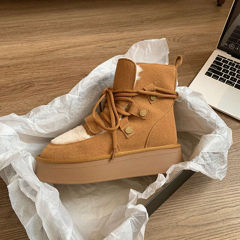 Gu Yun | Thick Soled Snow For Women 2024 New Winter Warm Height Increasing Short Boots With Plush And Thick Anti Slip Cotton Shoes