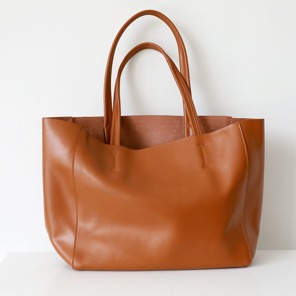 Customized Letter Genuine Leather Tote Large-Capacity Practical Versatile New Commuter Shopping Cowhide Large Bag Genuine Leather String BagVoyage