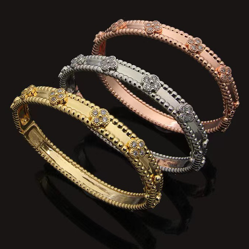 Bangle Kaleidoscope Clover Couple Bracelets - 18K Gold Plated Stainless Steel Cuffs for Women - Elegant Trendy Jewelry Gift