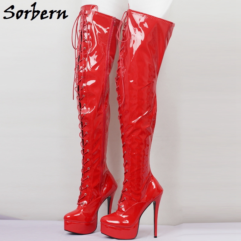 Sorbern Mid Thigh High Boots Sissy 2025 Boy new Women Customized Wide Fit Legs Slim Fit Calf Boots Lace Up Platform Shoes Multi-Color