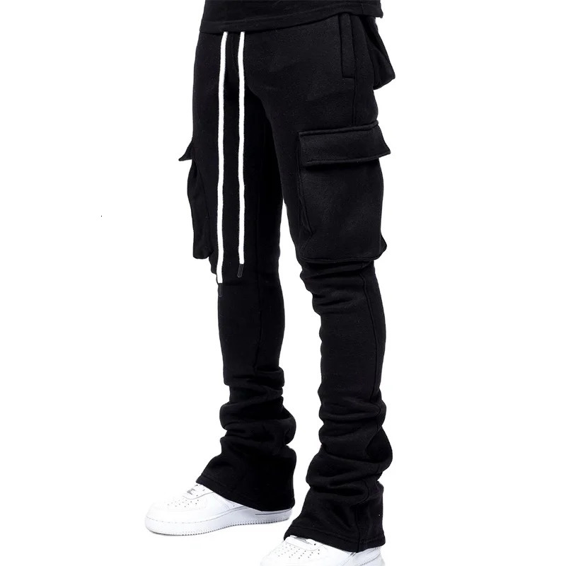 Mens Stacked Joggers With Pocket Street wear Mens Sweatpants Cargo Pants Flare Trousers 2024 winter clohting track pants 240329