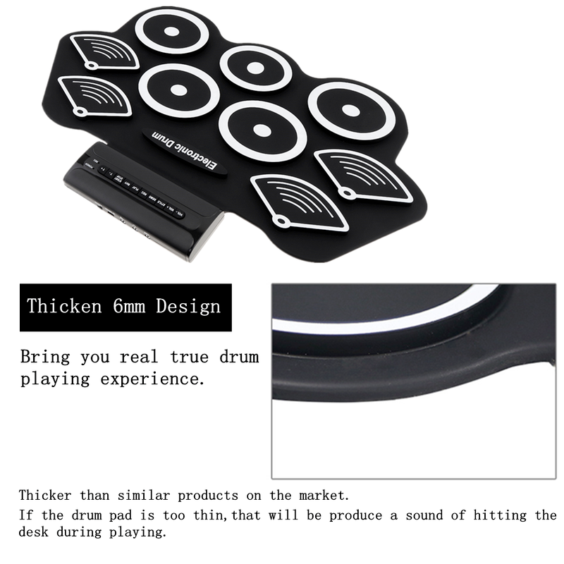 Electronic Drums 9 Pads Electronic Drum Roll upThicken Silicone Drum Electric Drum 2025 Kit with new Drumsticks and Sustain Pedal