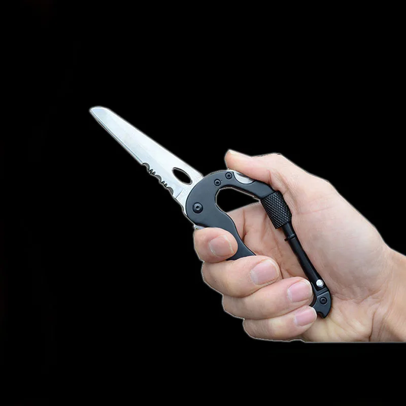 Multifunctional Self Defense Tools Climbing Carabiner Security Hook Gear Buckle Outdoor Safety defensa personal Tactical Knife