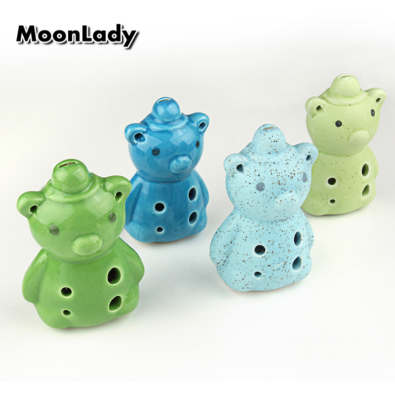 4 Colors Ocarina 6 Hole Bear Small Ocarina Alto C Tone Beginner Ocarina Tourist Souvenir Teaching Toys Ceramic Pendant