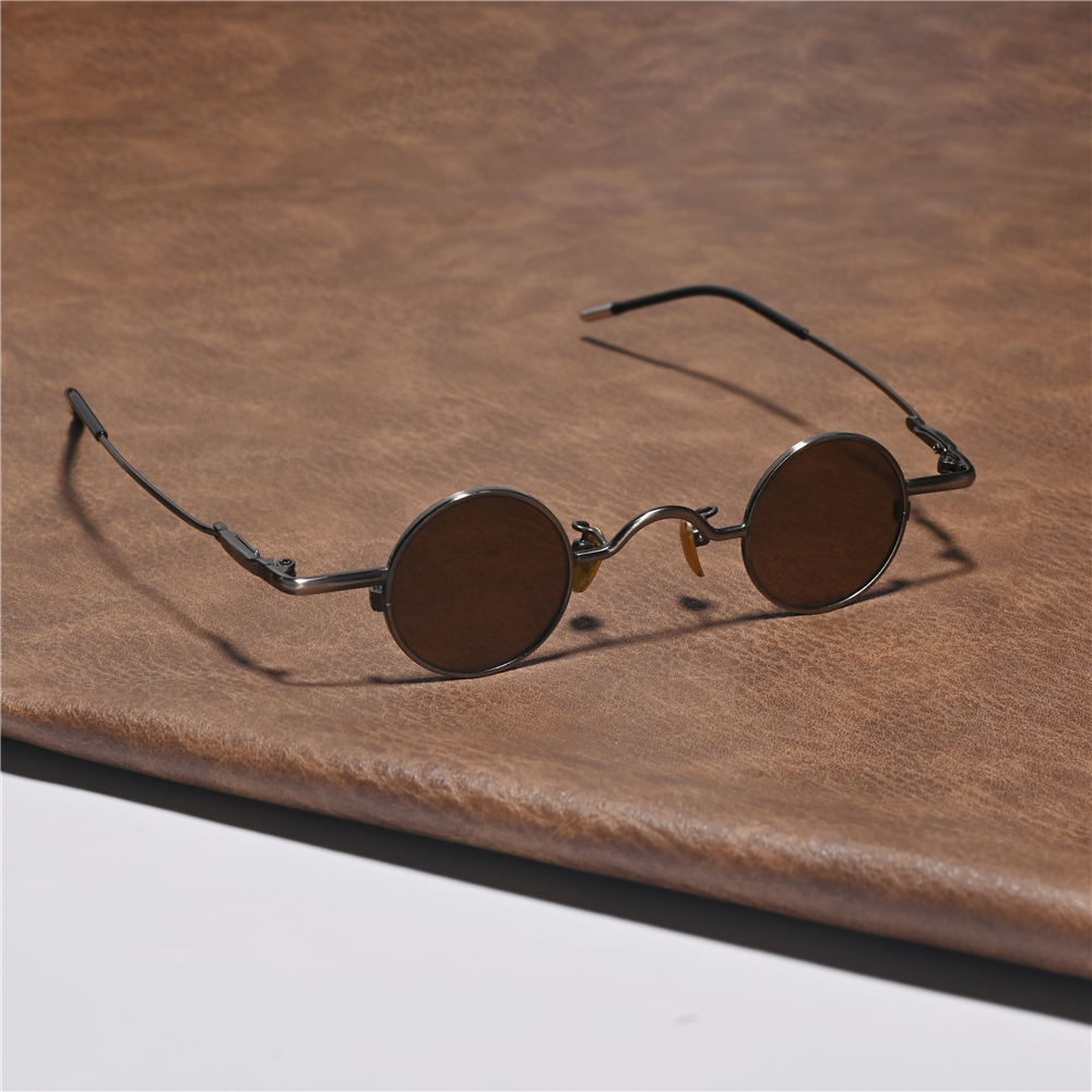 Vazrobe Round Glass Sunglasses Men Women Small Glasses Stone Lens Steampunk Goggles Brown Bronze Eyeglasses Oval Vintage Retro