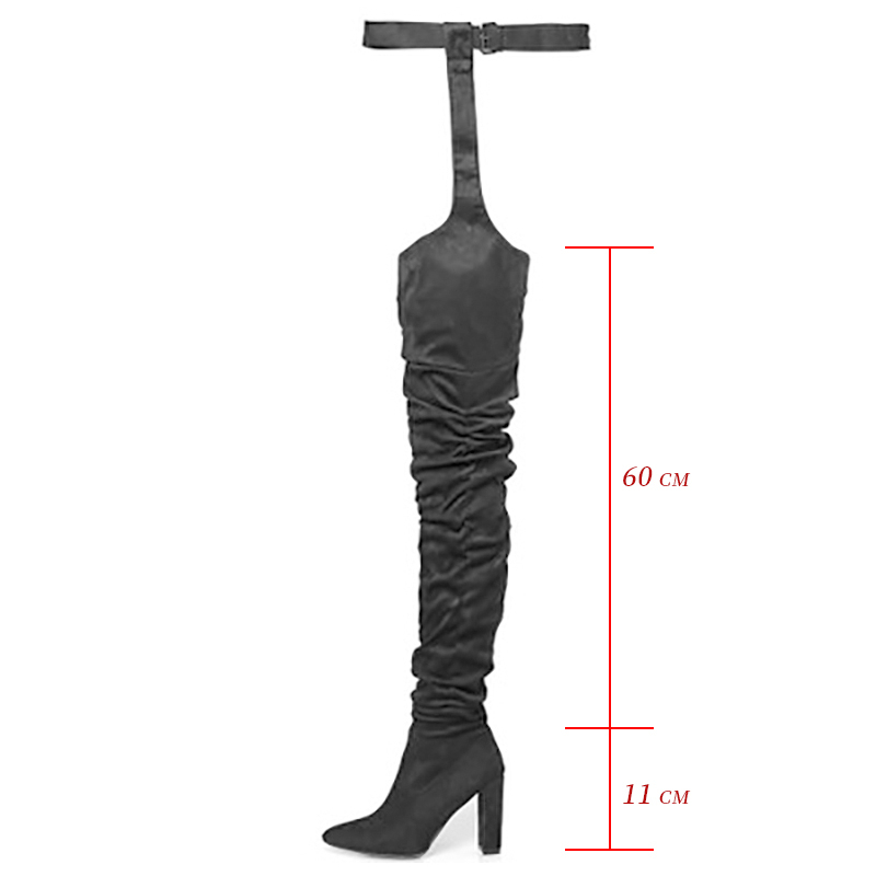 Sexy Belt Over The Knee new Boots Women 2025 Chunky High Heels Pointed Toe Suede Women's Boots With Zip Winter Street Photo Shoes