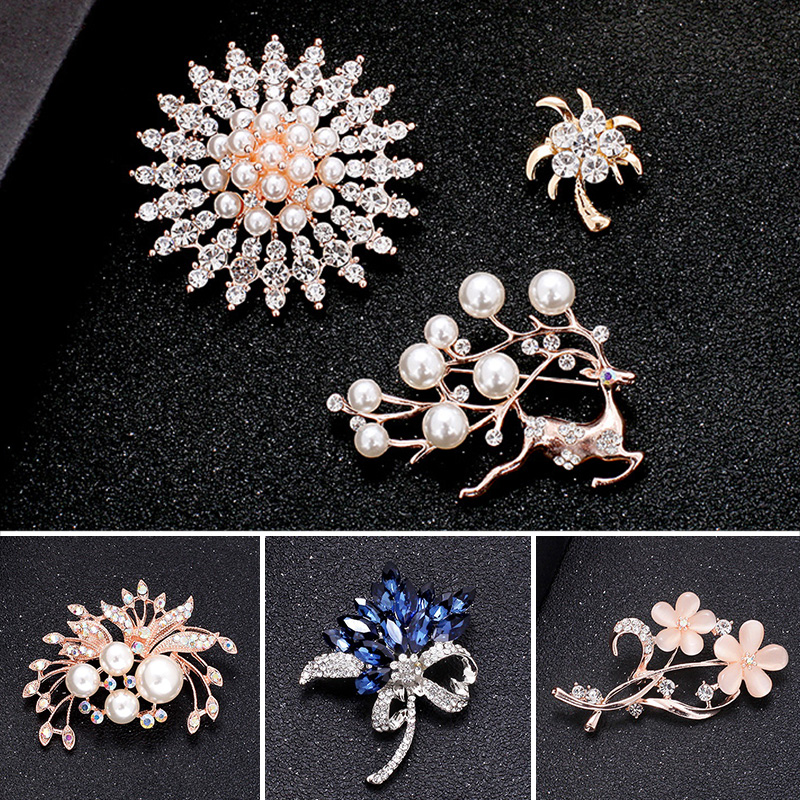 Women Flower Large Brooches Lady Rhinestone Pearl Corsage Brooch Girl Trendy Luxury Jewelry Best Gift Pins Jewelry Accessorises