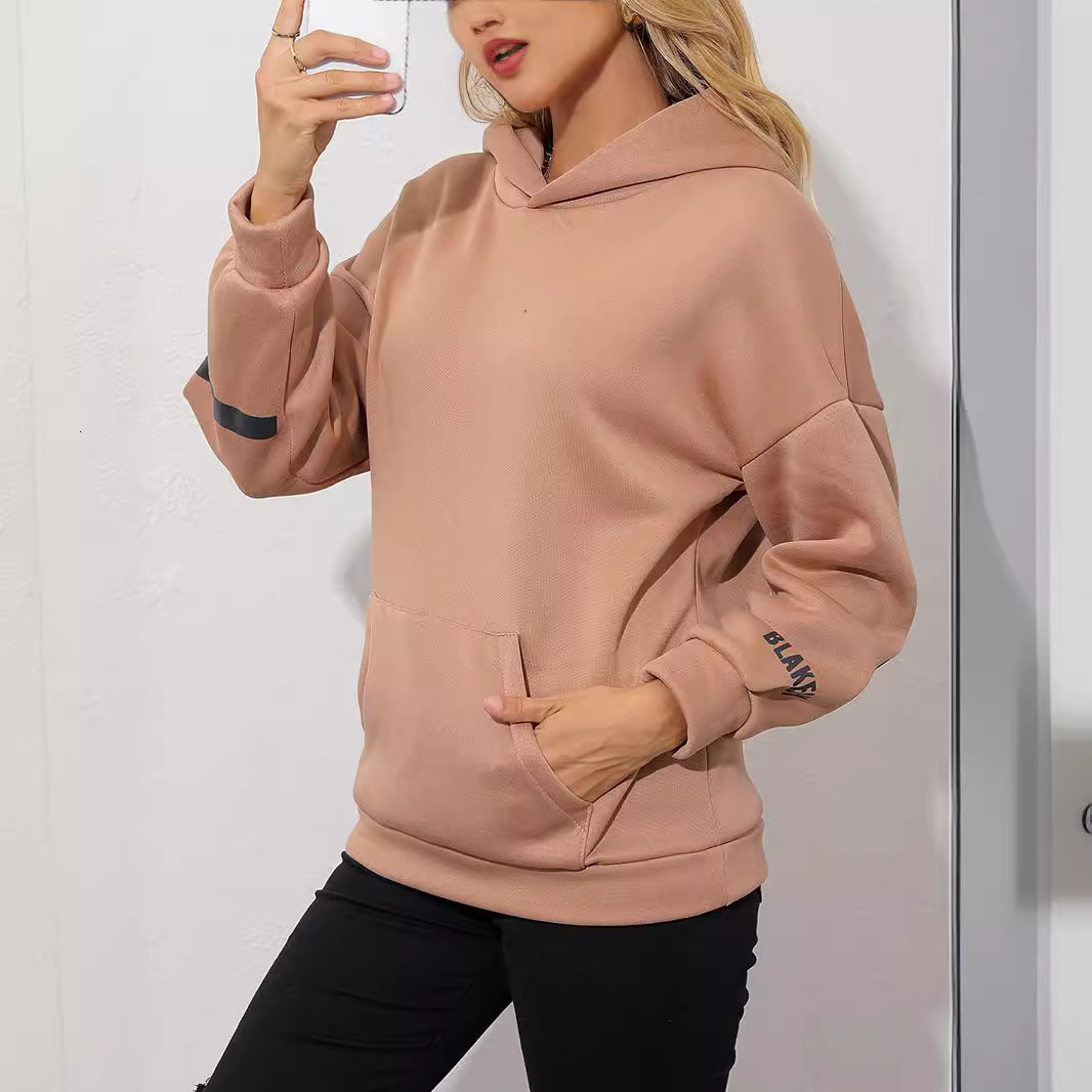 Designer's autumn and winter new fashionable printed thick fleece loose hooded sweatshirt for women
