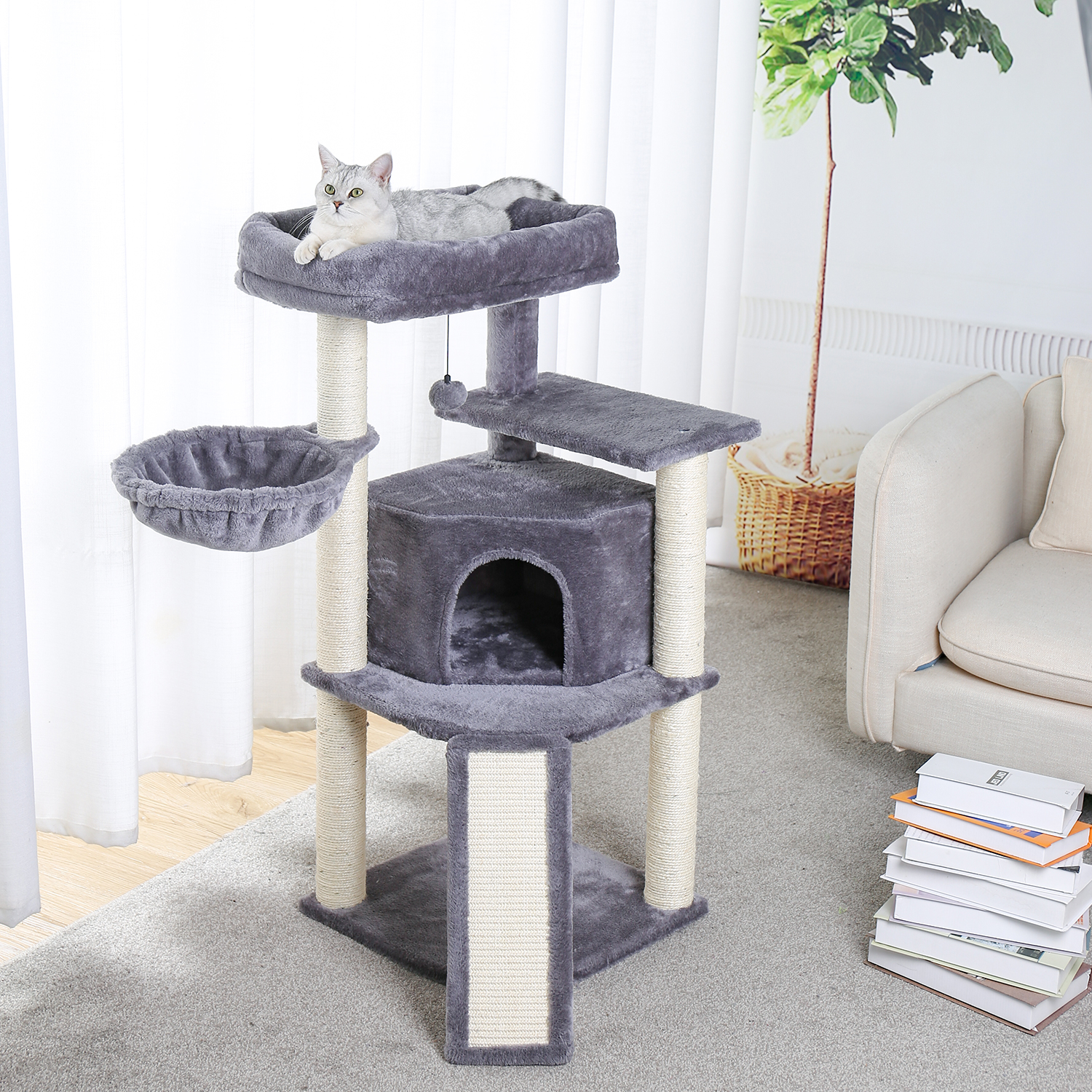 Fast Delivery Luxury Pet Cat Tree House Condos Cat Tree Tower with Ladder Sisal Scratching Posts for Cats Kitten Furniture House
