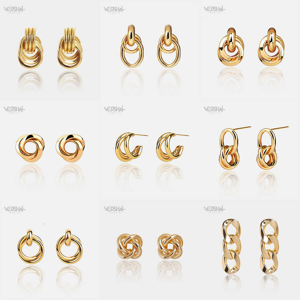 New style heavy women's earrings, real gold electroplated rope knot multi-layer geometric hanging earrings