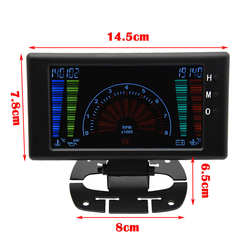 6 In 1 Vehicles Gauge 12V Car Universal Fit Water Temperature Digital Temp Measure LCD Screen Voltage Meter Oil Pressure