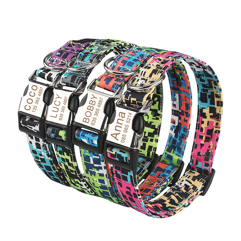 Dog Tag Collar Personalized Pet Puppy Nameplate Collar Custom Name Engraved Cat Dog ID Collars Adjustable for Medium Large Dogs