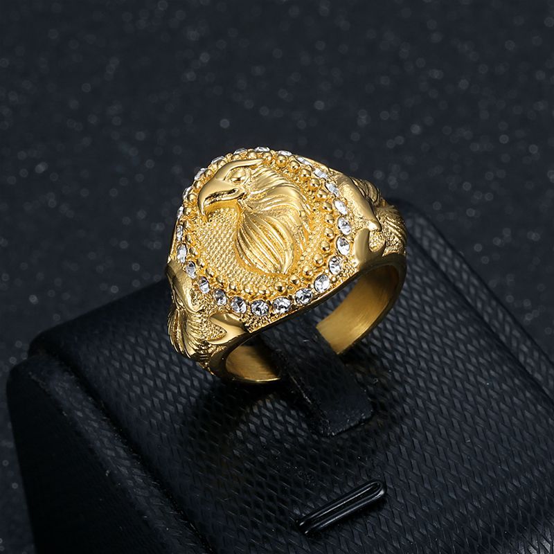 Hip Hop Solid Stainless Steel Casting Animal Ring 18k Real Gold Plated With Zircons Mens Jewelry