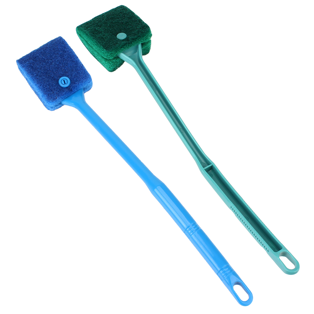 Fish Tank Glass Brushes Aquarium Accessories Long Handle Sponge Cleaning Tools Double-sided Brush Window Algae Scraper