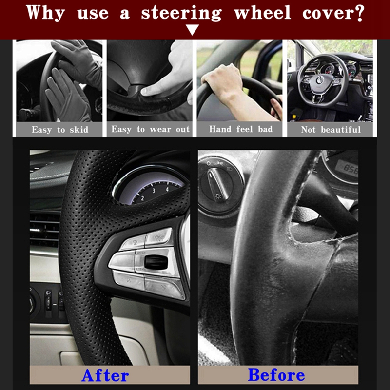 DIY Black Wear-Resistant Faux Leather Car Steering Wheel Cover For Mercedes-Benz Vito III ( W447 ) 2015-2020 Braid