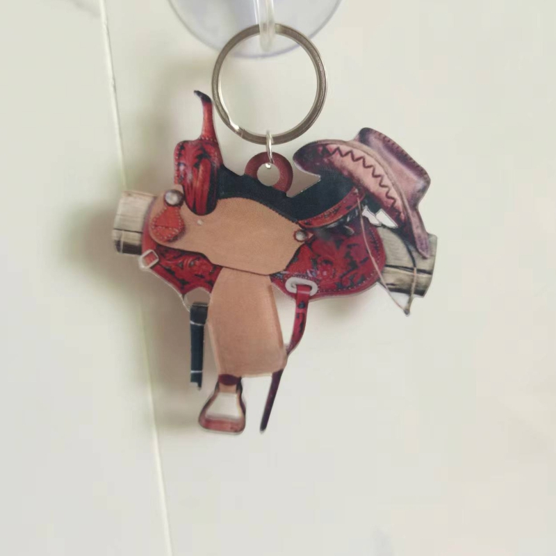 Western Horse Saddle Keychain Western Car Interior Decor Keychain for Key Gift for Horse Lover Acrylic Keyc