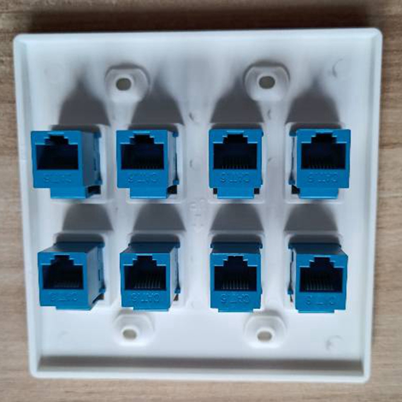 PROMOTION! Ethernet Wall Plate 8 Port - Double Gang Cat6 RJ45 Keystone Jack Network Cable Faceplate Female To Female - Blue