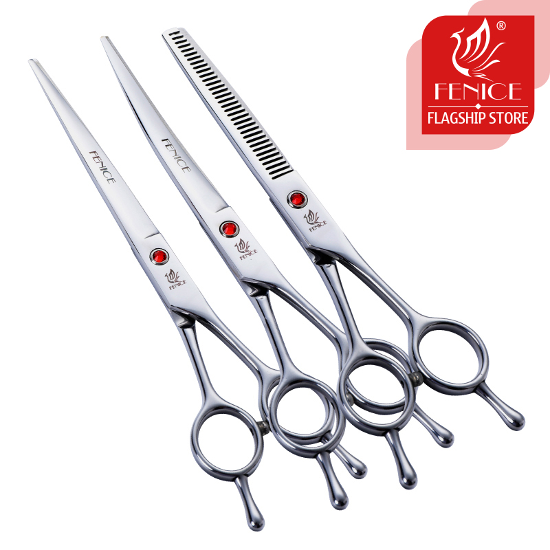 Fenice 7/7.5/8 inch Professional Pet Dogs Grooming Scissors Set Straight&Curved&Thinning Shear Scissors Kits For Dogs